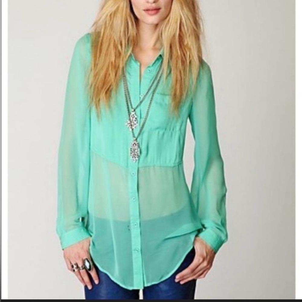 FREE PEOPLE | best of both worlds green button down